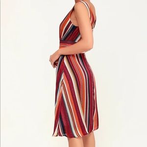 New - Burgundy Multi Striped Midi Dress